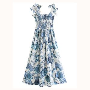 Floral Tied strap, ruched dress